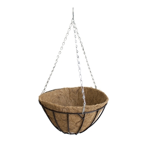 Suspended planter with metal chain and burlap, 6 X 12 X 12''