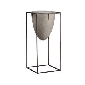 29'' Cement planter with metal stand