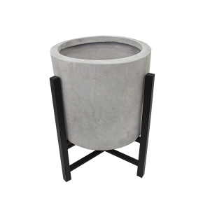 Grey fiberglass floor planter with metal stand, 16,5''