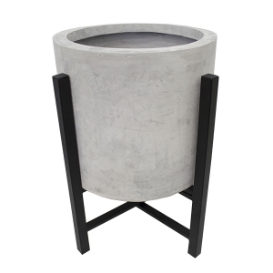 Grey fiberglass standing planter with metal base, 20,5''