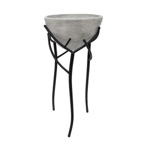 Grey fiberglass standing flower pot with metal base, 26''