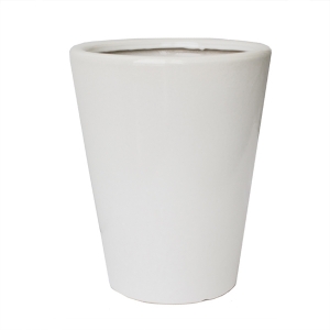 Shiny white round ceramic planter 12,4 x 12,4 x 14''