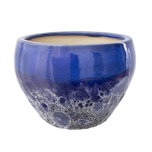 Blue bubble glazed ceramic pot 12 x12 x 8''