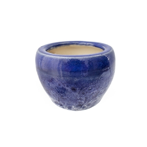 Blue bubble glazed ceramic pot 4,5 x 4,5 x 3''