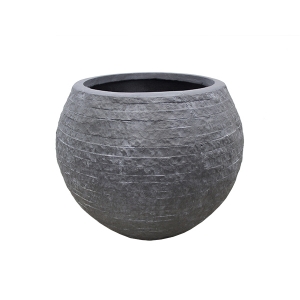 Round Charcoal Textured Fiberglass Pot, 12,5 x 18 x 18''