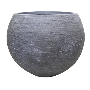 Round Charcoal Textured Fiberglass Pot, 19 x 24,5 x 24,5''