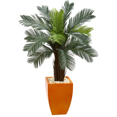 Exterior 4.5’ Cycas Replica Tree In Orange Planter