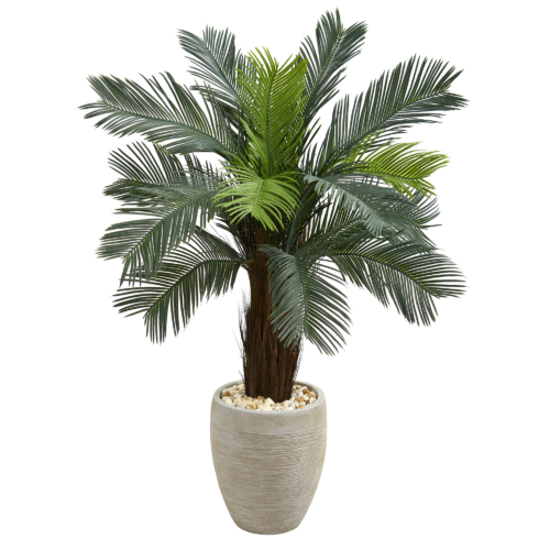 Exterior 4.5 ft. Cycas Replica Tree In White Oval Planter UV Resistant