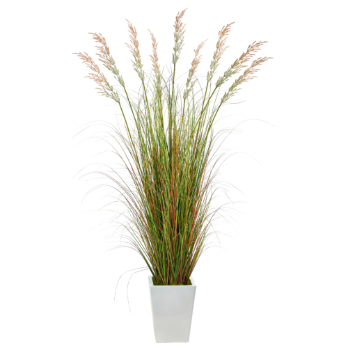 Faux Grass in in White Metal Planter