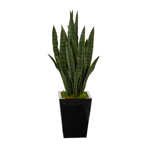 Faux Sansevieria 40 in in black Metal planter