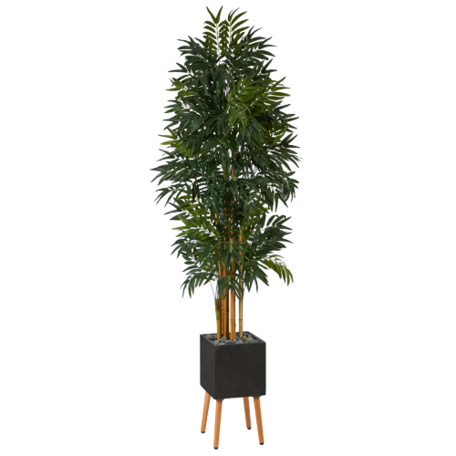 Replica Date Palm 6.5 ft in Black Planter with stand