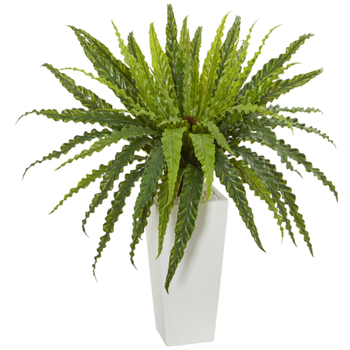 Rippled Faux Fern in White Planter