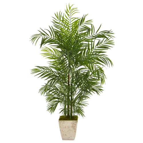 Outdoor Replica Areca Palm in White Planter