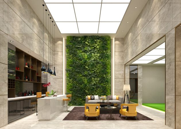 3d render luxury modern hotel interior, lobby, entrance and reception