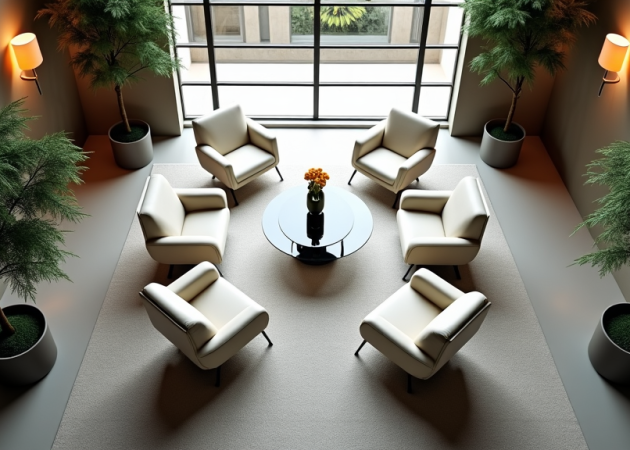 company head office with interior trees